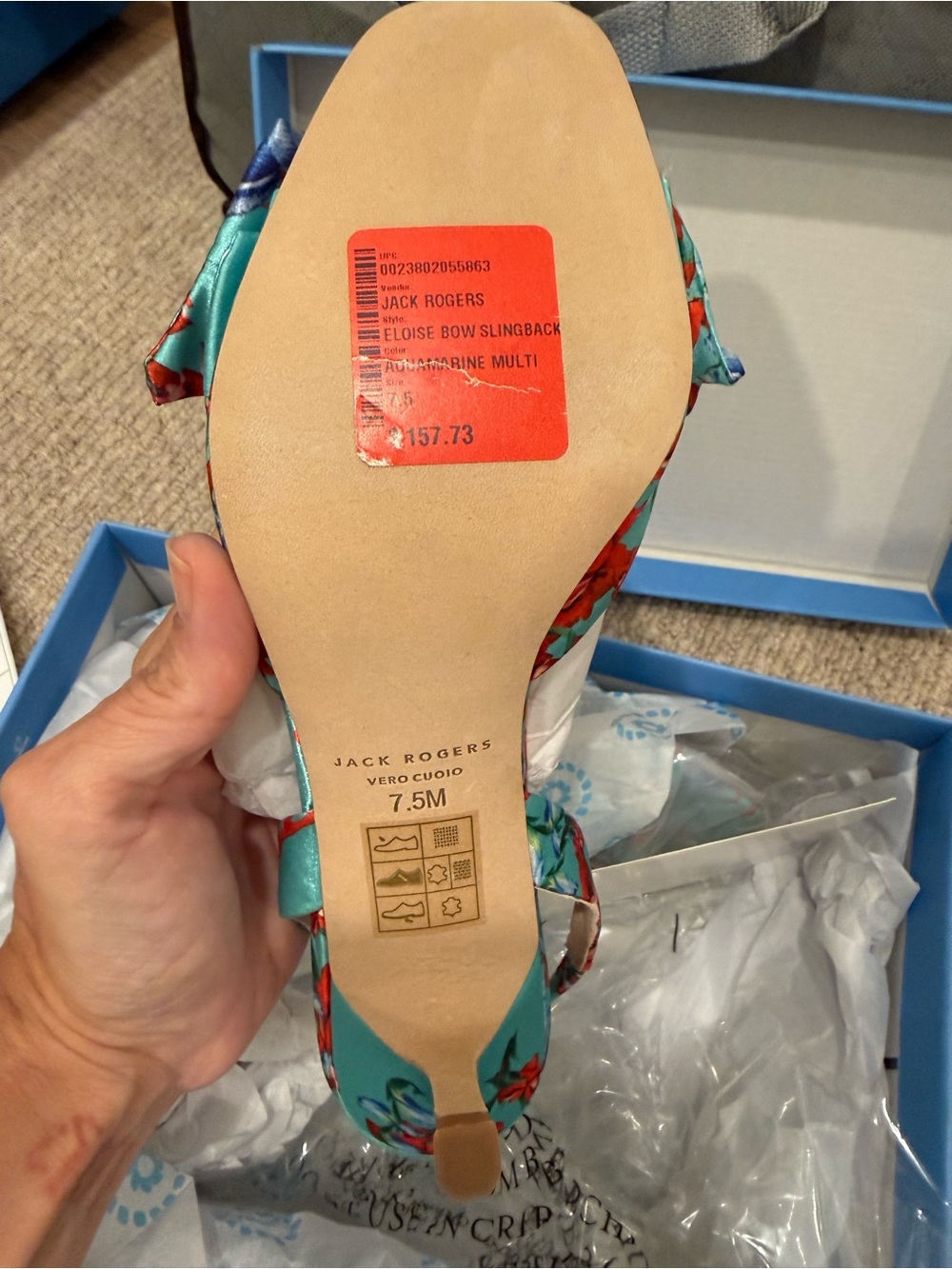 Jack Rogers Eloise bow slingback heels sandals floral aquamarine multi BNIB 7.5 - Picture 7 of 7